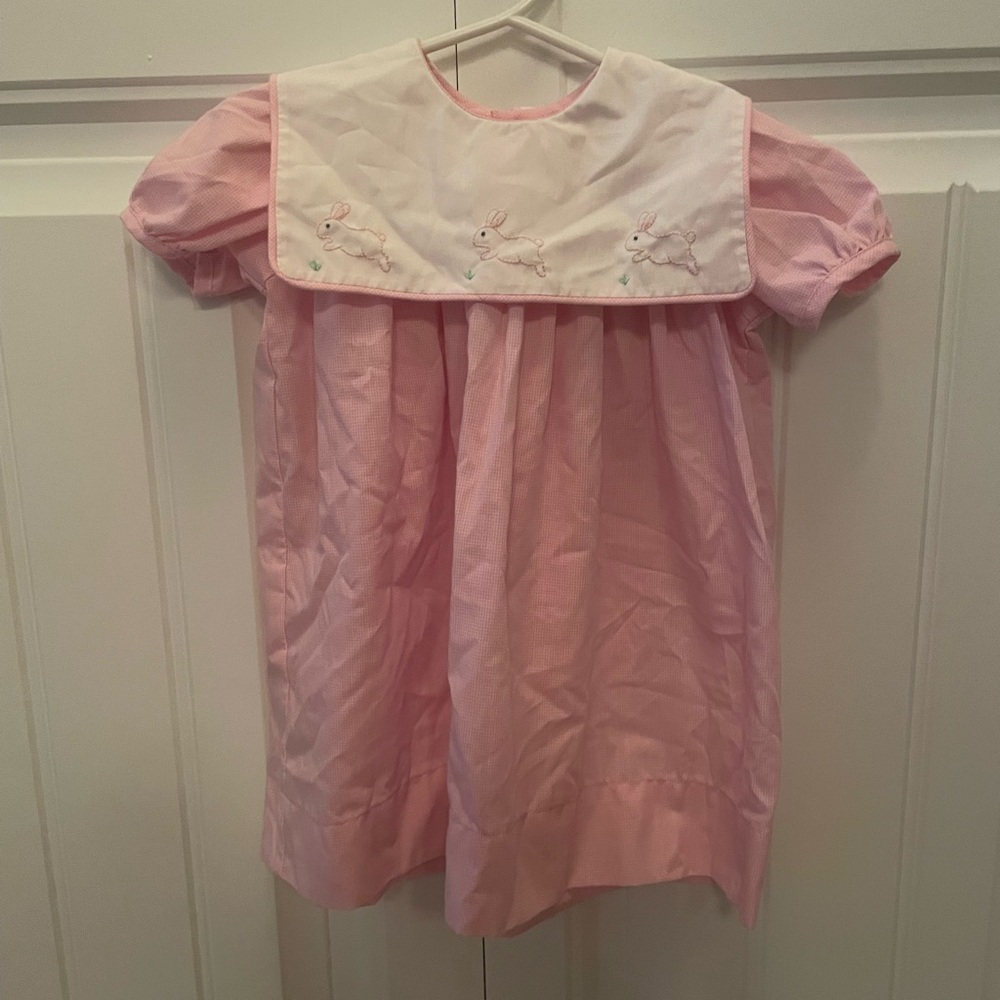 Pink Kids Dress with Embroidered Bunnies